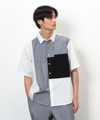 COMME CA ISM (Men)/コムサイズム ウールライク　ショートポイントカラーブロッキング半袖シャツ（４７３３ＩＭ１２）
