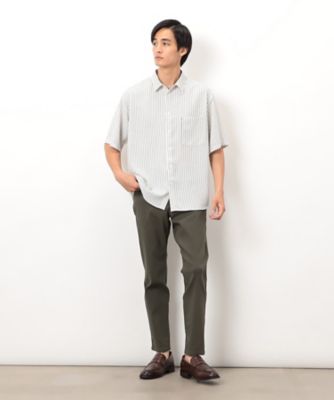 ストライププリント ショートポイントカラー 半袖シャツ