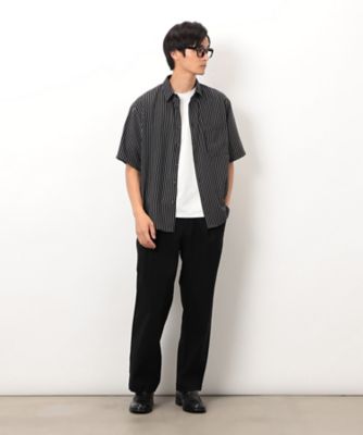 ストライププリント ショートポイントカラー 半袖シャツ