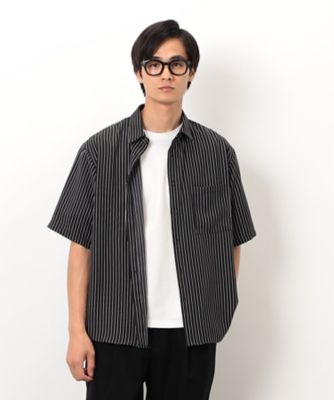 ストライププリント ショートポイントカラー 半袖シャツ