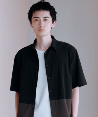 完売品　EFFLORESCENCE ナイロン半袖シャツ ブラックサイズ　M リップストップ ナイロンストレッチ 半袖ブロッキングシャツ