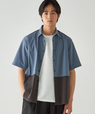 リップストップ ナイロンストレッチ 半袖ブロッキングシャツ