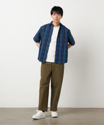 コットンストレッチツイル ノータックワイドテーパードパンツ