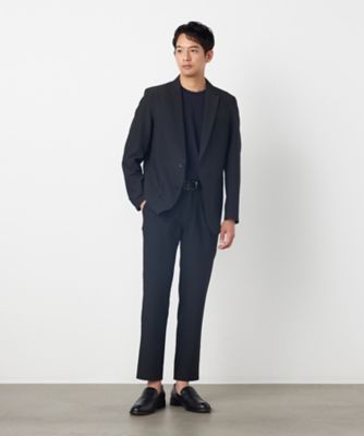【100】春夏 定価19,800円 ブラック＆ホワイト シアサッカー地 パンツ紺 セットアップ対応・ウォッシャブル】ポリエステル シアサッカー
