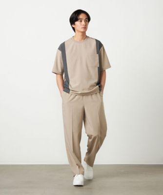 ライトウエイトポリエステル リラックスワイドテーパードパンツ