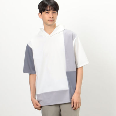 ＜COMME CA ISM (Men)＞カラーブロック　パッチワーク　フードＴシャツ（４７６０ＴＧ２５）