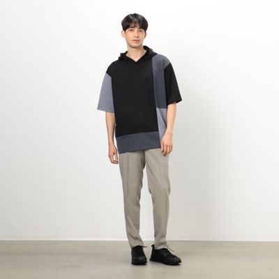 カラーブロック パッチワーク フードTシャツ（4760TG25