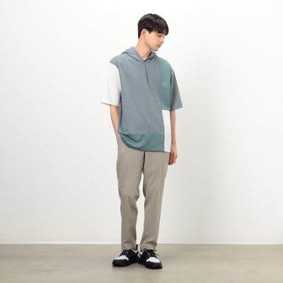 カラーブロック パッチワーク フードTシャツ（4760TG25