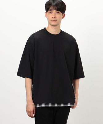 ＜三越伊勢丹/公式＞ COMME CA ISM (Men)/コムサイズム オンブレチェック 布帛コンビTシャツ クロ トップス【三越伊勢丹/公式】