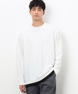 タテ畝ストレッチポンチ　フェイクレイヤード　クルーネックＴシャツ　（長袖）（４７６０ＴＩ０２）