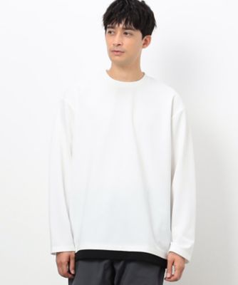 タテ畝ストレッチポンチ　フェイクレイヤード　クルーネックＴシャツ　（長袖）（４７６０ＴＩ０２）