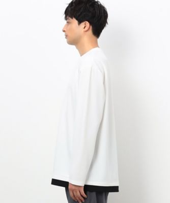 タテ畝ストレッチポンチ　フェイクレイヤード　クルーネックＴシャツ　（長袖）（４７６０ＴＩ０２）