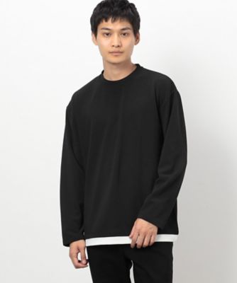 タテ畝ストレッチポンチ　フェイクレイヤード　クルーネックＴシャツ　（長袖）（４７６０ＴＩ０２）