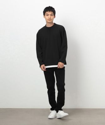 タテ畝ストレッチポンチ　フェイクレイヤード　クルーネックＴシャツ　（長袖）（４７６０ＴＩ０２）