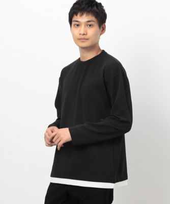 タテ畝ストレッチポンチ　フェイクレイヤード　クルーネックＴシャツ　（長袖）（４７６０ＴＩ０２）