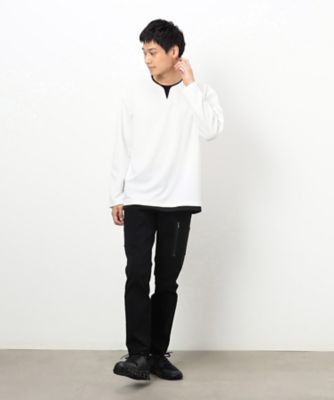 タテ畝ストレッチポンチ　　フェイクレイヤード　キーネックＴシャツ（長袖）（４７６０ＴＩ０３）