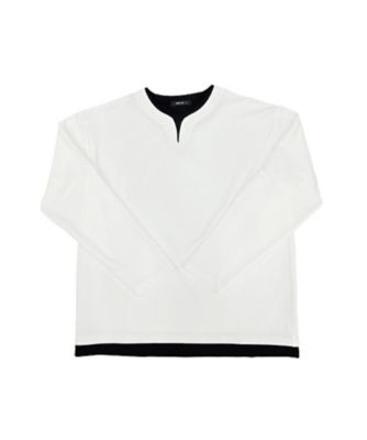 タテ畝ストレッチポンチ　　フェイクレイヤード　キーネックＴシャツ（長袖）（４７６０ＴＩ０３）