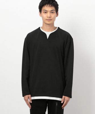 タテ畝ストレッチポンチ　　フェイクレイヤード　キーネックＴシャツ（長袖）（４７６０ＴＩ０３）