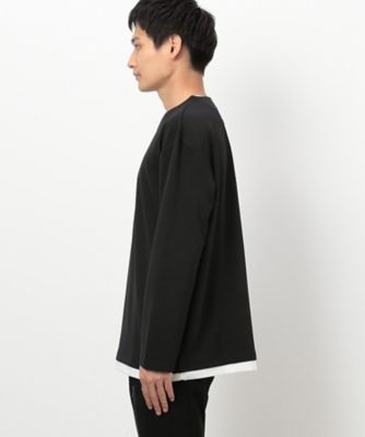 タテ畝ストレッチポンチ　　フェイクレイヤード　キーネックＴシャツ（長袖）（４７６０ＴＩ０３）