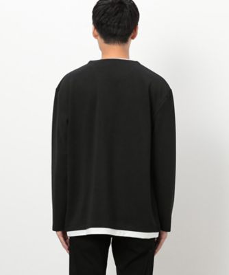 タテ畝ストレッチポンチ　　フェイクレイヤード　キーネックＴシャツ（長袖）（４７６０ＴＩ０３）
