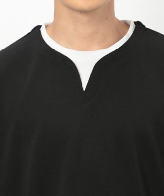 タテ畝ストレッチポンチ　　フェイクレイヤード　キーネックＴシャツ（長袖）（４７６０ＴＩ０３）