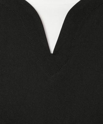 タテ畝ストレッチポンチ　　フェイクレイヤード　キーネックＴシャツ（長袖）（４７６０ＴＩ０３）