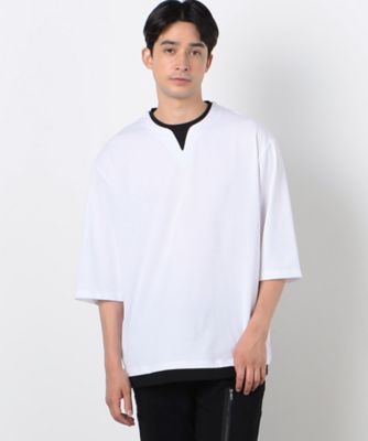 ＜COMME CA ISM (Men)＞７分袖　フェイクレイヤード　キーネックＴシャツ（４７６０ＴＩ１２）