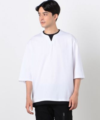 ７分袖　フェイクレイヤード　キーネックＴシャツ（４７６０ＴＩ１２）