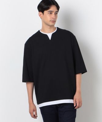 ７分袖　フェイクレイヤード　キーネックＴシャツ（４７６０ＴＩ１２）