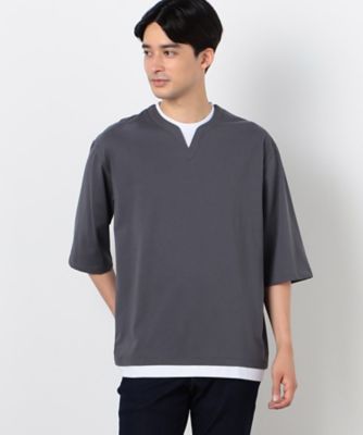 ７分袖　フェイクレイヤード　キーネックＴシャツ（４７６０ＴＩ１２）