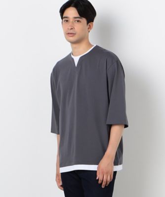 ７分袖　フェイクレイヤード　キーネックＴシャツ（４７６０ＴＩ１２）
