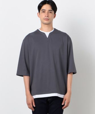 ７分袖　フェイクレイヤード　キーネックＴシャツ（４７６０ＴＩ１２）