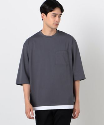 ７分袖　フェイクレイヤード　クルーネックＴシャツ（４７６０ＴＩ１３）