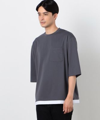 ７分袖　フェイクレイヤード　クルーネックＴシャツ（４７６０ＴＩ１３）