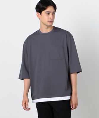 ７分袖　フェイクレイヤード　クルーネックＴシャツ（４７６０ＴＩ１３）