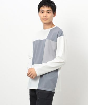 ＜COMME CA ISM (Men)＞カラーブロック　パッチワーク　クルーネックＴシャツ（長袖）（４７６０ＴＩ２３）