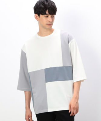 ＜COMME CA ISM (Men)＞７分袖　カラーブロック　パッチワークＴシャツ（４７６０ＴＩ２４）