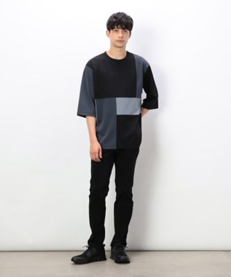 七分袖 カラーブロック パッチワークTシャツ（4760TI24