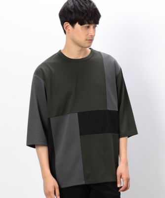 七分袖 カラーブロック パッチワークTシャツ（4760TI24