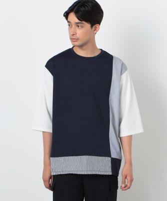 ストライプ　コンビ　デザイン　Ｔシャツ（半袖）（４７６０ＴＩ４２）