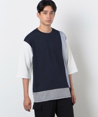 ストライプ　コンビ　デザイン　Ｔシャツ（半袖）（４７６０ＴＩ４２）