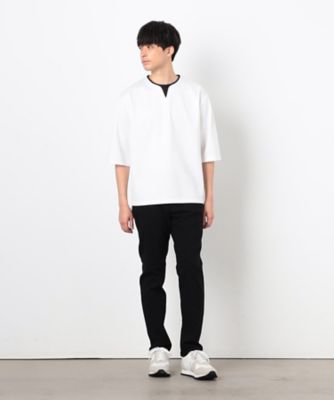 フェイクレイヤード　キーネックＴシャツ　七分袖（４７６０ＴＫ０７）