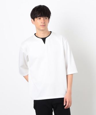 フェイクレイヤード　キーネックＴシャツ　七分袖（４７６０ＴＫ０７）