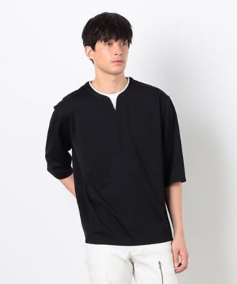 フェイクレイヤード　キーネックＴシャツ　七分袖（４７６０ＴＫ０７）