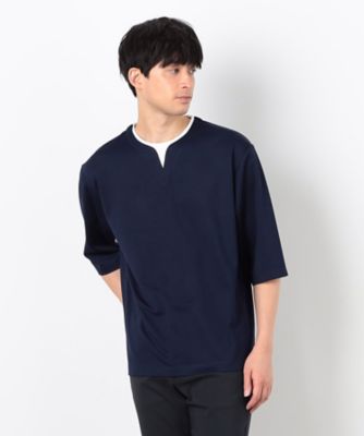 フェイクレイヤード　キーネックＴシャツ　七分袖（４７６０ＴＫ０７）