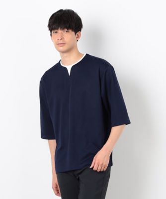 フェイクレイヤード　キーネックＴシャツ　七分袖（４７６０ＴＫ０７）