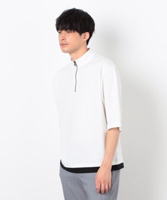 ＜COMME CA ISM (Men)＞七分袖　フェイクレイヤード　ハーフジップＴシャツ（４７６０ＴＫ０８）