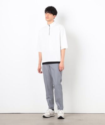 七分袖 フェイクレイヤード ハーフジップTシャツ