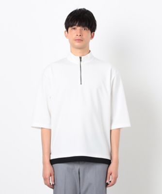 七分袖 フェイクレイヤード ハーフジップTシャツ（4760TK08