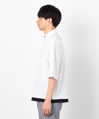 40ｃｔ＆525 裾明きデザイン 7分袖Tシャツ 七分袖 フェイクレイヤード ハーフジップTシャツ